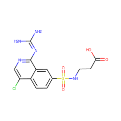 NC(N)=Nc1ncc(Cl)c2ccc(S(=O)(=O)NCCC(=O)O)cc12 ZINC000014960739