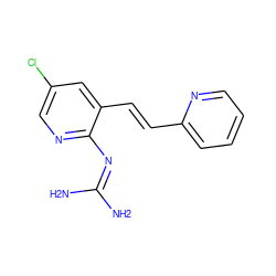 NC(N)=Nc1ncc(Cl)cc1/C=C/c1ccccn1 ZINC000013436569