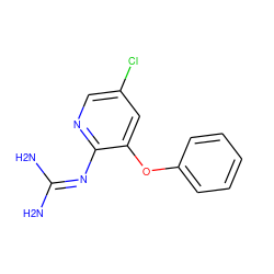 NC(N)=Nc1ncc(Cl)cc1Oc1ccccc1 ZINC000013436551