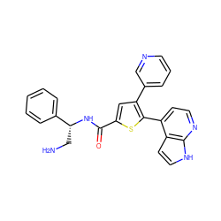 NC[C@@H](NC(=O)c1cc(-c2cccnc2)c(-c2ccnc3[nH]ccc23)s1)c1ccccc1 ZINC000040405077