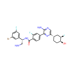 NC[C@@H](NC(=O)c1ccc(-c2nc([C@H]3CC[C@H](O)[C@H](F)C3)cnc2N)cc1F)c1cc(F)cc(Br)c1 ZINC001772626116