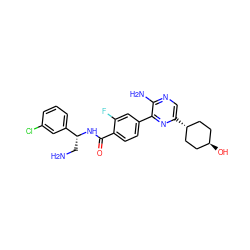 NC[C@@H](NC(=O)c1ccc(-c2nc([C@H]3CC[C@H](O)CC3)cnc2N)cc1F)c1cccc(Cl)c1 ZINC001772633859