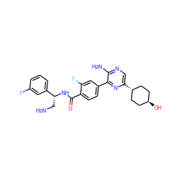 NC[C@@H](NC(=O)c1ccc(-c2nc([C@H]3CC[C@H](O)CC3)cnc2N)cc1F)c1cccc(I)c1 ZINC001772649426