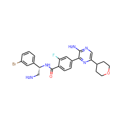 NC[C@@H](NC(=O)c1ccc(-c2nc(C3CCOCC3)cnc2N)cc1F)c1cccc(Br)c1 ZINC001772583398