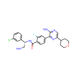 NC[C@@H](NC(=O)c1ccc(-c2nc(C3CCOCC3)cnc2N)cc1F)c1cccc(Cl)c1 ZINC001772635282