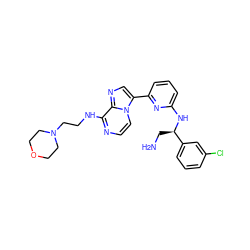 NC[C@@H](Nc1cccc(-c2cnc3c(NCCN4CCOCC4)nccn23)n1)c1cccc(Cl)c1 ZINC000169701279
