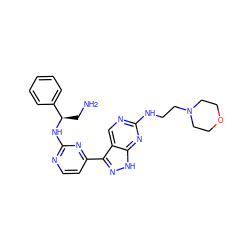 NC[C@@H](Nc1nccc(-c2n[nH]c3nc(NCCN4CCOCC4)ncc23)n1)c1ccccc1 ZINC000143423808