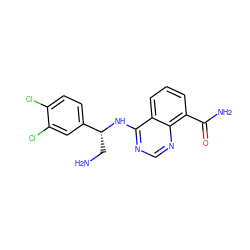 NC[C@@H](Nc1ncnc2c(C(N)=O)cccc12)c1ccc(Cl)c(Cl)c1 ZINC000114344073