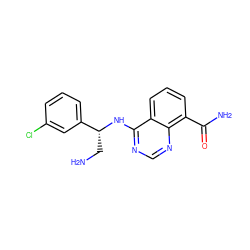 NC[C@@H](Nc1ncnc2c(C(N)=O)cccc12)c1cccc(Cl)c1 ZINC000114345945