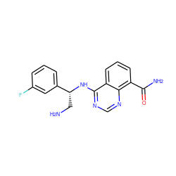 NC[C@@H](Nc1ncnc2c(C(N)=O)cccc12)c1cccc(F)c1 ZINC000114346462