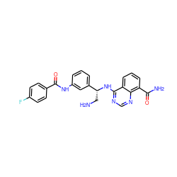 NC[C@@H](Nc1ncnc2c(C(N)=O)cccc12)c1cccc(NC(=O)c2ccc(F)cc2)c1 ZINC000114347002