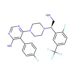 NC[C@@H](c1cc(C(F)(F)F)ccc1F)N1CCN(c2ncnc(N)c2-c2ccc(F)cc2)CC1 ZINC000219031202