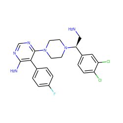 NC[C@@H](c1ccc(Cl)c(Cl)c1)N1CCN(c2ncnc(N)c2-c2ccc(F)cc2)CC1 ZINC000219034365