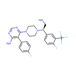 NC[C@@H](c1ccc(F)c(C(F)(F)F)c1)N1CCN(c2ncnc(N)c2-c2ccc(F)cc2)CC1 ZINC000219029046