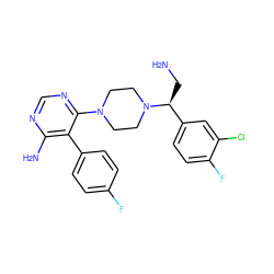 NC[C@@H](c1ccc(F)c(Cl)c1)N1CCN(c2ncnc(N)c2-c2ccc(F)cc2)CC1 ZINC000219316904