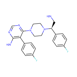 NC[C@@H](c1ccc(F)cc1)N1CCN(c2ncnc(N)c2-c2ccc(F)cc2)CC1 ZINC000219307586