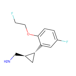 NC[C@@H]1C[C@H]1c1cc(F)ccc1OCCF ZINC000299851195