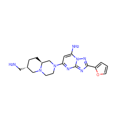 NC[C@@H]1CC[C@H]2CN(c3cc(N)n4nc(-c5ccco5)nc4n3)CCN2C1 ZINC000013585779