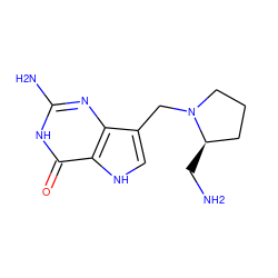 NC[C@@H]1CCCN1Cc1c[nH]c2c(=O)[nH]c(N)nc12 ZINC000034802537