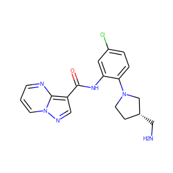 NC[C@@H]1CCN(c2ccc(Cl)cc2NC(=O)c2cnn3cccnc23)C1 ZINC000113650368