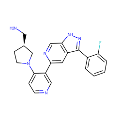 NC[C@@H]1CCN(c2ccncc2-c2cc3c(-c4ccccc4F)n[nH]c3cn2)C1 ZINC000205261215