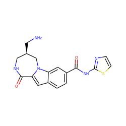 NC[C@@H]1CNC(=O)c2cc3ccc(C(=O)Nc4nccs4)cc3n2C1 ZINC000029125799