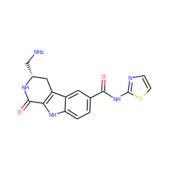 NC[C@@H]1Cc2c([nH]c3ccc(C(=O)Nc4nccs4)cc23)C(=O)N1 ZINC000029125395