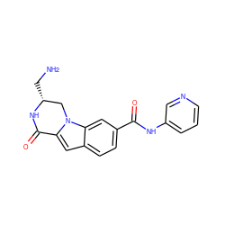 NC[C@@H]1Cn2c(cc3ccc(C(=O)Nc4cccnc4)cc32)C(=O)N1 ZINC000029125335