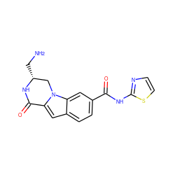 NC[C@@H]1Cn2c(cc3ccc(C(=O)Nc4nccs4)cc32)C(=O)N1 ZINC000029126051