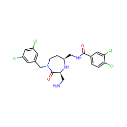 NC[C@@H]1N[C@H](CNC(=O)c2ccc(Cl)c(Cl)c2)CCN(Cc2cc(Cl)cc(Cl)c2)C1=O ZINC000118693455