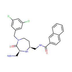 NC[C@@H]1N[C@H](CNC(=O)c2ccc3ccccc3c2)CCN(Cc2cc(Cl)cc(Cl)c2)C1=O ZINC000118693483