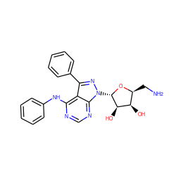 NC[C@@H]1O[C@@H](n2nc(-c3ccccc3)c3c(Nc4ccccc4)ncnc32)[C@H](O)[C@@H]1O ZINC000013528461