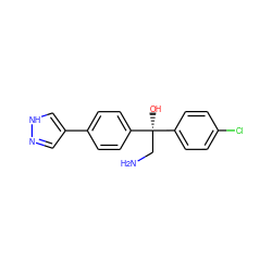 NC[C@](O)(c1ccc(Cl)cc1)c1ccc(-c2cn[nH]c2)cc1 ZINC000095938075