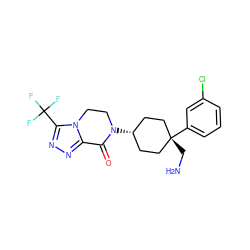 NC[C@]1(c2cccc(Cl)c2)CC[C@@H](N2CCn3c(nnc3C(F)(F)F)C2=O)CC1 ZINC000169144315