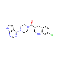 NC[C@H](Cc1ccc(Cl)cc1)C(=O)N1CCN(c2ncnc3[nH]ccc23)CC1 ZINC000058649914