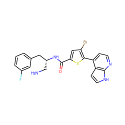 NC[C@H](Cc1cccc(F)c1)NC(=O)c1cc(Br)c(-c2ccnc3[nH]ccc23)s1 ZINC000040429080