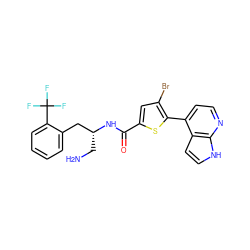 NC[C@H](Cc1ccccc1C(F)(F)F)NC(=O)c1cc(Br)c(-c2ccnc3[nH]ccc23)s1 ZINC000042888099