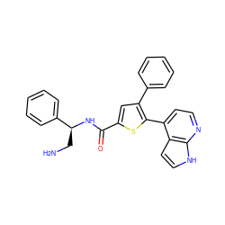 NC[C@H](NC(=O)c1cc(-c2ccccc2)c(-c2ccnc3[nH]ccc23)s1)c1ccccc1 ZINC000040408980