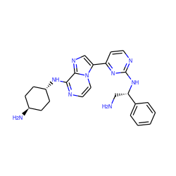 NC[C@H](Nc1nccc(-c2cnc3c(N[C@H]4CC[C@H](N)CC4)nccn23)n1)c1ccccc1 ZINC000261170114