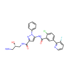 NC[C@H](O)CNC(=O)c1cc(NC(=O)c2cc(-c3ncccc3F)ccc2Cl)n(-c2ccccc2)n1 ZINC001772644111