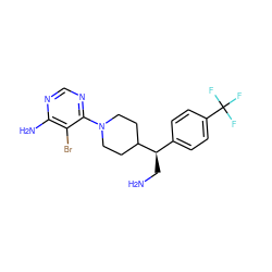 NC[C@H](c1ccc(C(F)(F)F)cc1)C1CCN(c2ncnc(N)c2Br)CC1 ZINC000218695134