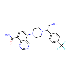 NC[C@H](c1ccc(C(F)(F)F)cc1)N1CCN(c2ccc(C(N)=O)c3ncncc23)CC1 ZINC000143681542