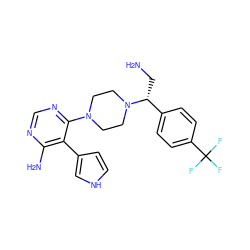 NC[C@H](c1ccc(C(F)(F)F)cc1)N1CCN(c2ncnc(N)c2-c2cc[nH]c2)CC1 ZINC000218670326