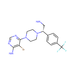 NC[C@H](c1ccc(C(F)(F)F)cc1)N1CCN(c2ncnc(N)c2Br)CC1 ZINC000218671748