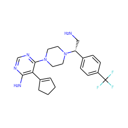 NC[C@H](c1ccc(C(F)(F)F)cc1)N1CCN(c2ncnc(N)c2C2=CCCC2)CC1 ZINC000218690925