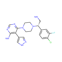 NC[C@H](c1ccc(Cl)c(F)c1)N1CCN(c2ncnc(N)c2-c2cn[nH]c2)CC1 ZINC000218672628