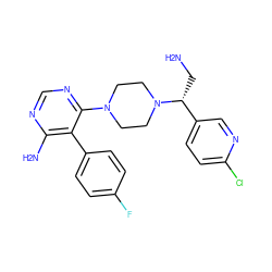 NC[C@H](c1ccc(Cl)nc1)N1CCN(c2ncnc(N)c2-c2ccc(F)cc2)CC1 ZINC000217943368