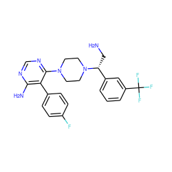 NC[C@H](c1cccc(C(F)(F)F)c1)N1CCN(c2ncnc(N)c2-c2ccc(F)cc2)CC1 ZINC000219033801