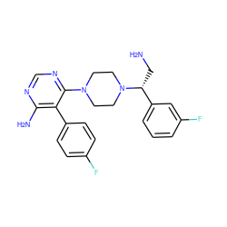 NC[C@H](c1cccc(F)c1)N1CCN(c2ncnc(N)c2-c2ccc(F)cc2)CC1 ZINC000206938111