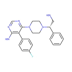 NC[C@H](c1ccccc1)N1CCN(c2ncnc(N)c2-c2ccc(F)cc2)CC1 ZINC000219315490